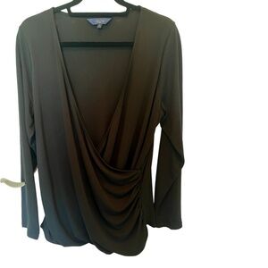 Rachel Roy Plus Size Black Faux Wrap Long Sleeve Stretch Knit Top Size 0X